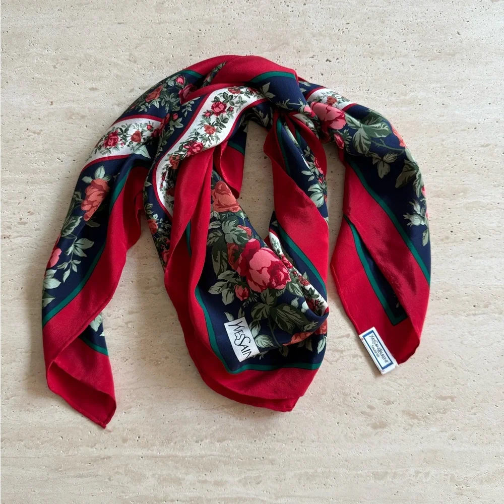 Yves Saint Laurent Floral Silk Square Scarf🌹